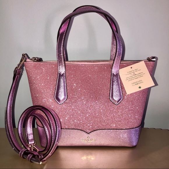 KATE♠️SPADE LOLA PINK GLITTER SATCHEL & WALLET - Picture 2 of 13